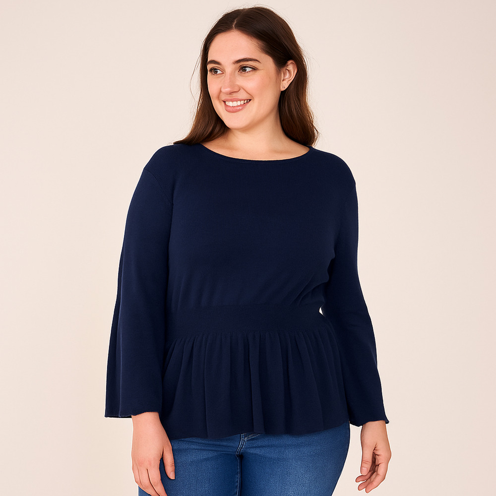 Emerson Rose Womens Wool Sweater Medium Blue Bell Sleeve Boho Fall Quiet Luxury